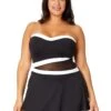 Women's Plus Mesh Around Paneled Strapless Mesh Swim Dress(Womens Plus Mesh Around Paneled Strapless Mesh Swim Dress)