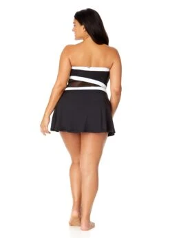 Women's Plus Mesh Around Paneled Strapless Mesh Swim Dress(Womens Plus Mesh Around Paneled Strapless Mesh Swim Dress) -Simply Bikini Store 25PD61901 BLK 2725