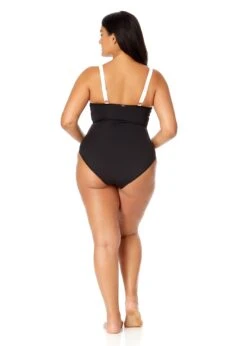 Women's Plus Mesh Around Mesh Insert One Piece Swimsuit(Womens Plus Mesh Around Mesh Insert One Piece Swimsuit) -Simply Bikini Store 25PO02001 BLK 2616