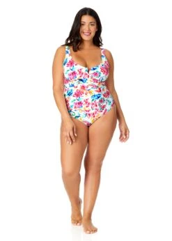 Women's Plus Watercolor Paisley V-Wire One Piece Swimsuit(Womens Plus Watercolor Paisley V Wire One Piece Swimsuit) -Simply Bikini Store 25PO07070 MULT 2536