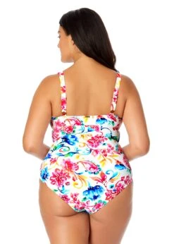 Women's Plus Watercolor Paisley V-Wire One Piece Swimsuit(Womens Plus Watercolor Paisley V Wire One Piece Swimsuit) -Simply Bikini Store 25PO07070 MULT 2558 BACK