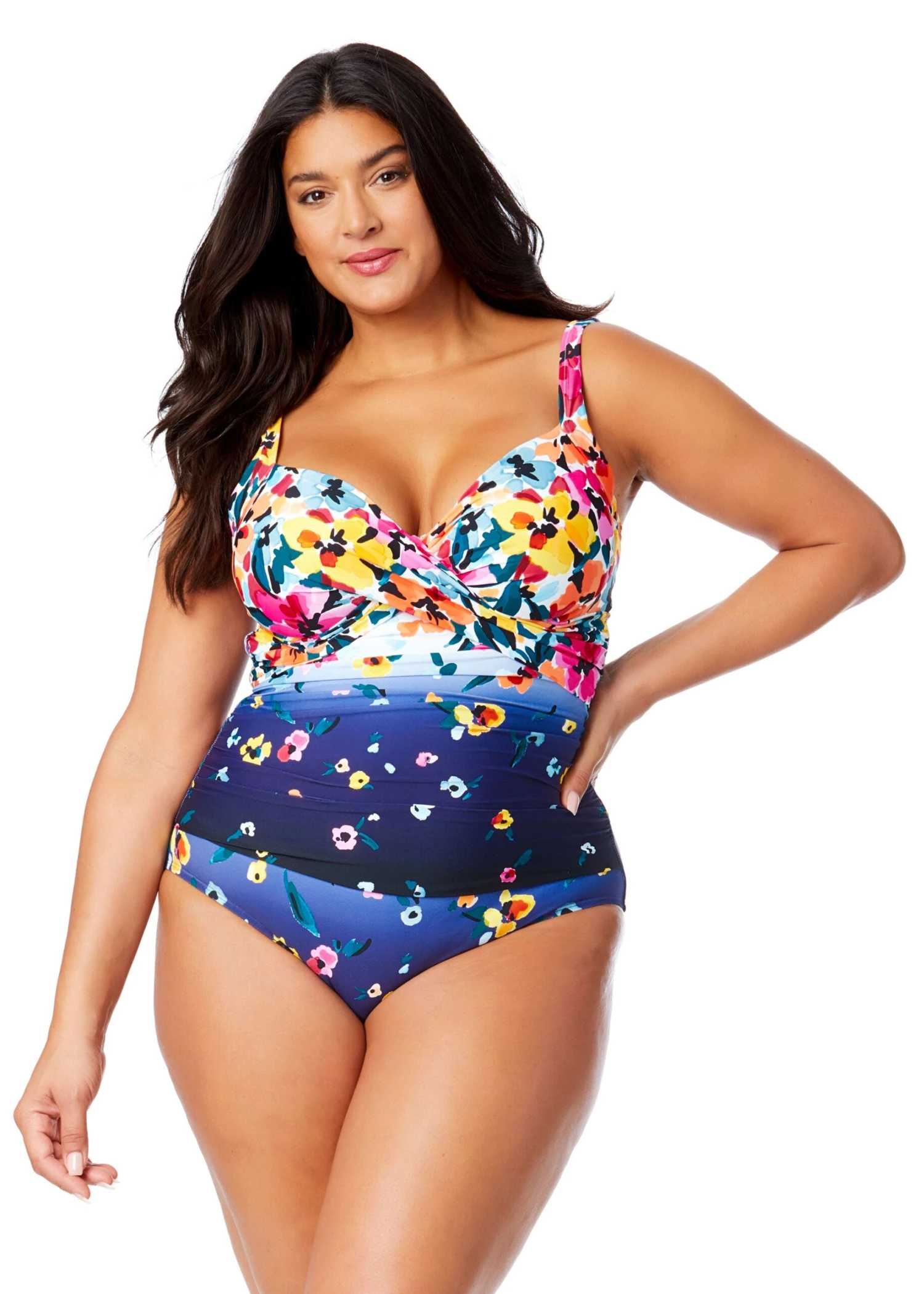 Women's Plus Gradient Floral Underwire Surplice One Piece Swimsuit(Womens Plus Gradient Floral Underwire Surplice One Piece Swimsuit) 2 Women's Plus Gradient Floral Underwire Surplice One Piece Swimsuit(Womens Plus Gradient Floral Underwire Surplice One Piece Swimsuit)