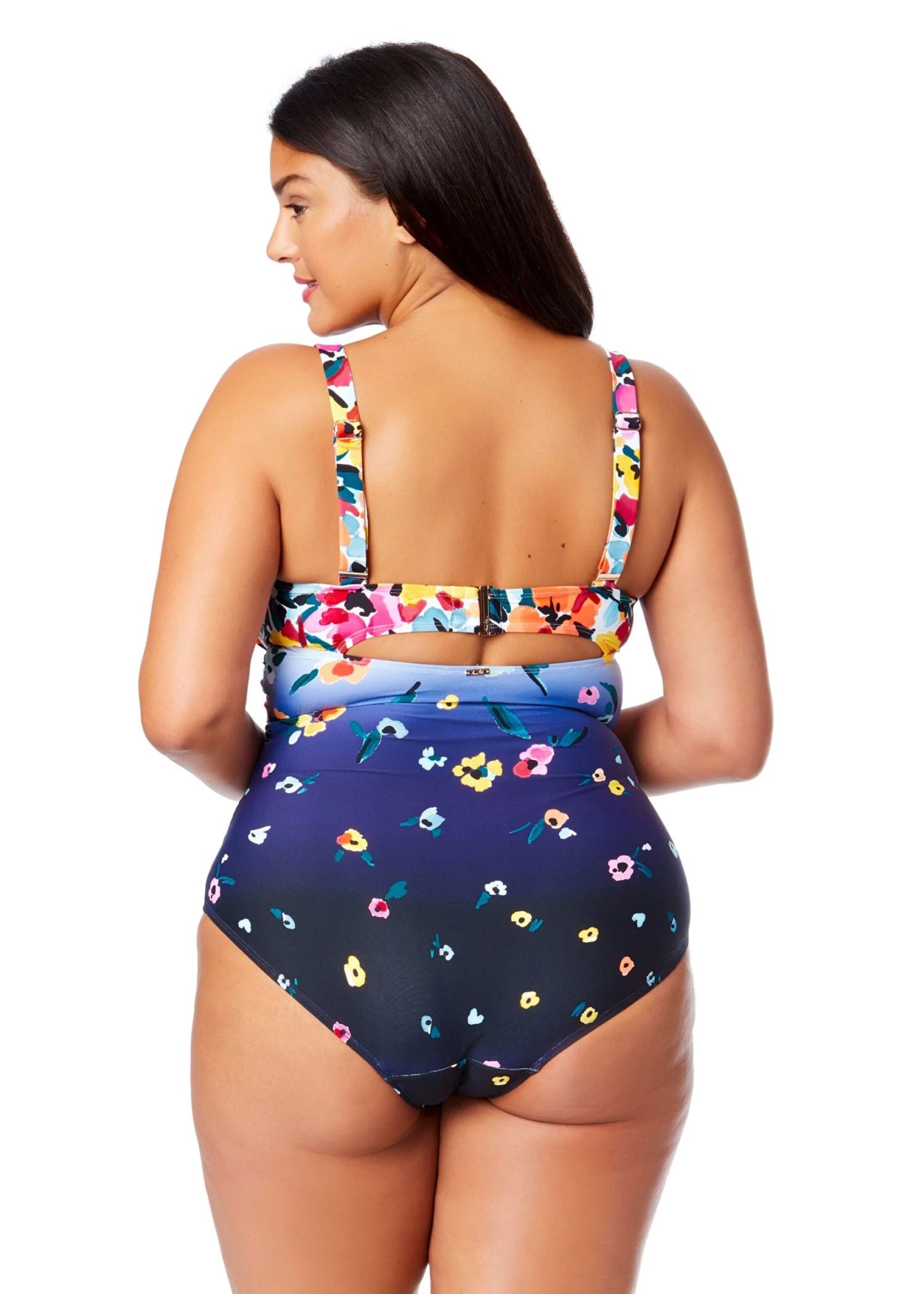 Women's Plus Gradient Floral Underwire Surplice One Piece Swimsuit(Womens Plus Gradient Floral Underwire Surplice One Piece Swimsuit) 3 Women's Plus Gradient Floral Underwire Surplice One Piece Swimsuit(Womens Plus Gradient Floral Underwire Surplice One Piece Swimsuit) - Image 2