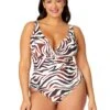 Women's Plus Tiger Dance Plunge Twist One Piece Swimsuit(Womens Plus Tiger Dance Plunge Twist One Piece Swimsuit) -Simply Bikini Store 25PO08193 MULT 1861 FRONT