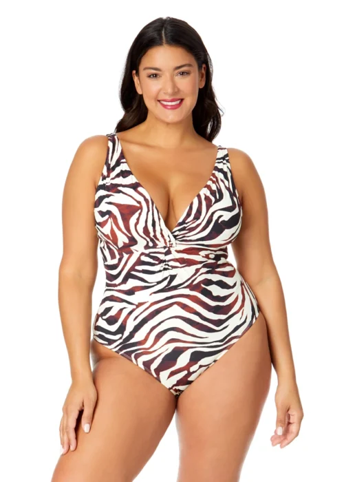 Women's Plus Tiger Dance Plunge Twist One Piece Swimsuit(Womens Plus Tiger Dance Plunge Twist One Piece Swimsuit)