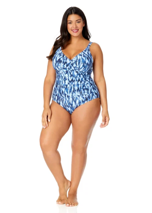 Women's Plus Tie Dye Ikat Hidden Underwire Drape Front One Piece Swimsuit(Womens Plus Tie Dye Ikat Hidden Underwire Drape Front One Piece Swimsuit) -Simply Bikini Store 25PO08768 BLWH 3007 scaled