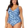 Women's Plus Tie Dye Ikat Hidden Underwire Drape Front One Piece Swimsuit(Womens Plus Tie Dye Ikat Hidden Underwire Drape Front One Piece Swimsuit) 2 Women's Plus Tie Dye Ikat Hidden Underwire Drape Front One Piece Swimsuit(Womens Plus Tie Dye Ikat Hidden Underwire Drape Front One Piece Swimsuit) -Simply Bikini Store 25PO08768 BLWH 3007 FRONT