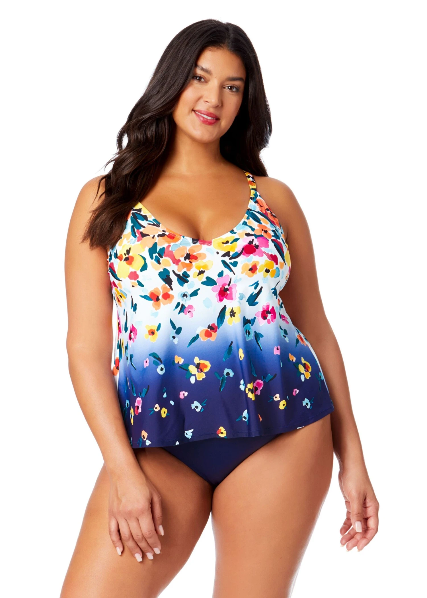 Women's Plus Gradient Floral Easy Triangle Tankini Swim Top(Womens Plus Gradient Floral Easy Triangle Tankini Swim Top) 3 Women's Plus Gradient Floral Easy Triangle Tankini Swim Top(Womens Plus Gradient Floral Easy Triangle Tankini Swim Top)