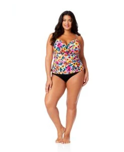 Women's Plus Gradient Floral Twist Front Underwire Tankini Swim Top(Womens Plus Gradient Floral Twist Front Underwire Tankini Swim Top) -Simply Bikini Store 25PT23313 MULT MYPB36001 BLK 664