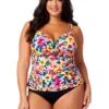Women's Plus Gradient Floral Twist Front Underwire Tankini Swim Top(Womens Plus Gradient Floral Twist Front Underwire Tankini Swim Top) -Simply Bikini Store 25PT23313 MULT MYPB36001 BLK 664 FRONT scaled