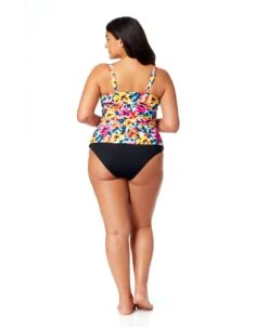 Women's Plus Gradient Floral Twist Front Underwire Tankini Swim Top(Womens Plus Gradient Floral Twist Front Underwire Tankini Swim Top) -Simply Bikini Store 25PT23313 MULT MYPB36001 BLK 682