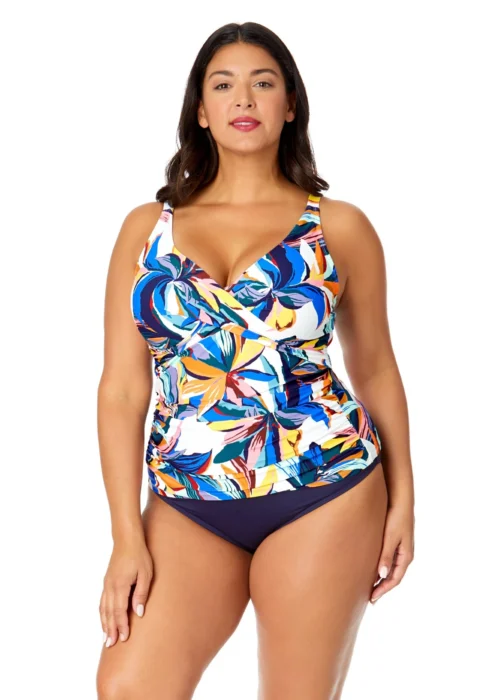 Women's Plus Riviera Floral Hidden Underwire Drape Front Tankini Swim Top(Womens Plus Riviera Floral Hidden Underwire Drape Front Tankini Swim Top)