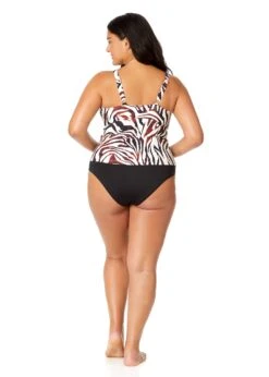Women's Plus Tiger Dance Ring Front Tankini Swim Top(Womens Plus Tiger Dance Ring Front Tankini Swim Top) -Simply Bikini Store 25PT26293 MULT MYPB36001 BLK 1745