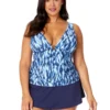 Women's Plus Tie Dye Ikat Ring Plunge Tankini Swim Top(Womens Plus Tie Dye Ikat Ring Plunge Tankini Swim Top) -Simply Bikini Store 25PT26368 BLWH MYPB41401 NAVY 2965 FRONT scaled
