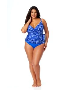 Women's Plus Denim Dot Wrap Tie Tankini Swim Top(Womens Plus Denim Dot Wrap Tie Tankini Swim Top) -Simply Bikini Store 25PT26712 DEPR MYPB36001 AZUR 230