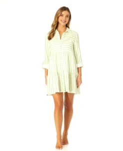 Women's Button Front Long Sleeve Tiered Dress Cover Up(Womens Button Front Long Sleeve Tiered Dress Cover Up)