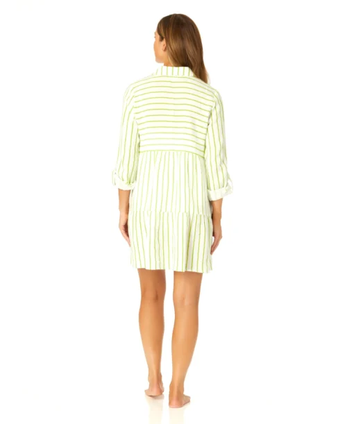 Women's Button Front Long Sleeve Tiered Dress Cover Up(Womens Button Front Long Sleeve Tiered Dress Cover Up) -Simply Bikini Store CU15865 ISLANDSTRIPELIME 1572 scaled