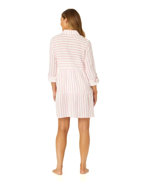 Women's Button Front Long Sleeve Tiered Dress Cover Up(Womens Button Front Long Sleeve Tiered Dress Cover Up 1) -Simply Bikini Store CU15865 ISLANDSTRIPEPINK 1595 scaled