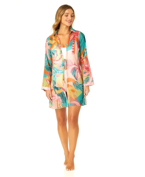 Women's 3/4 Sleeve Tie Open Front Cover Up(Womens 3 4 Sleeve Tie Open Front Cover Up) -Simply Bikini Store CU171315 PALMCORAL 1538 scaled