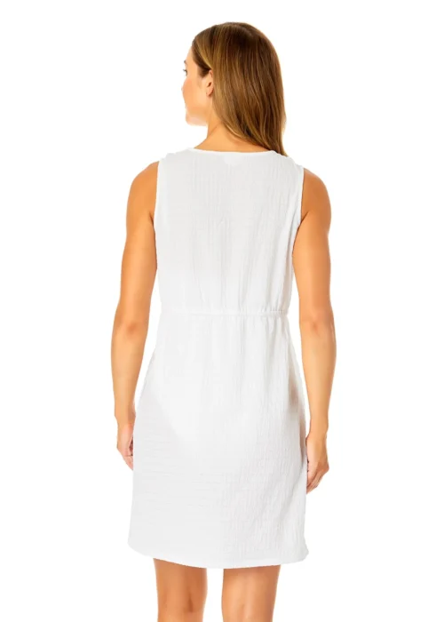 Women's V Neck Dress With Drawstring Waist Detail Cover Up(Womens V Neck Dress With Drawstring Waist Detail Cover Up) -Simply Bikini Store CU181705 BRIGHT WHITE 1250 BACK scaled