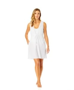 Women's V Neck Dress With Drawstring Waist Detail Cover Up(Womens V Neck Dress With Drawstring Waist Detail Cover Up) 15 Women's V Neck Dress With Drawstring Waist Detail Cover Up(Womens V Neck Dress With Drawstring Waist Detail Cover Up) -Simply Bikini Store CU181705 BRIGHTWHITE 1233