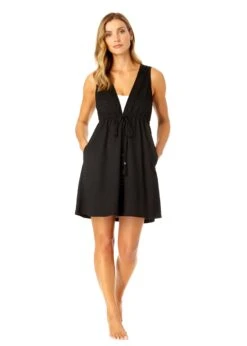 Women's V Neck Dress With Drawstring Waist Detail Cover Up(Womens V Neck Dress With Drawstring Waist Detail Cover Up 1)