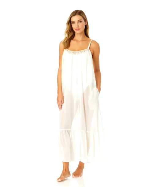 Women's Adjustable Maxi Dress With Seashell Trim Cover Up(Womens Adjustable Maxi Dress With Seashell Trim Cover Up)