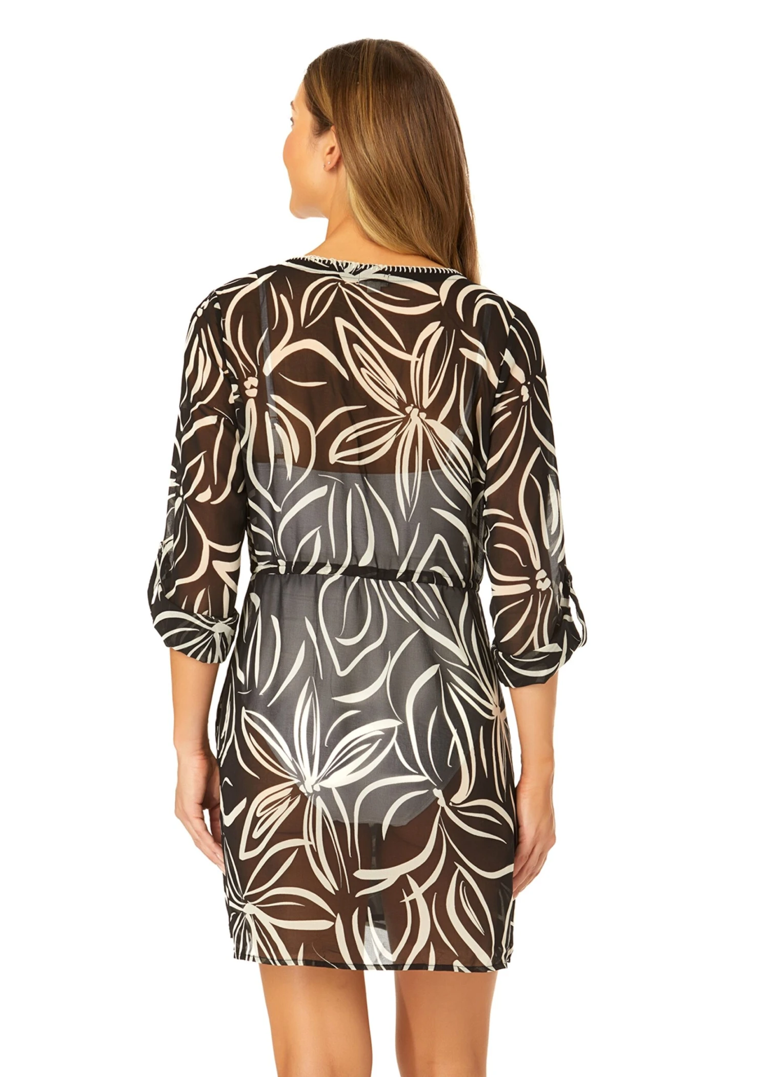 Women's V Neck Roll Tab Sleeve Pocket Dress Cover Up(Womens V Neck Roll Tab Sleeve Pocket Dress Cover Up) 7 Women's V Neck Roll Tab Sleeve Pocket Dress Cover Up(Womens V Neck Roll Tab Sleeve Pocket Dress Cover Up) - Image 5