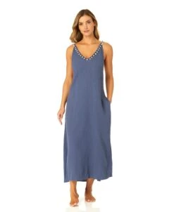 Women's V Neck Braided Shell Strap Cover Up(Womens V Neck Braided Shell Strap Cover Up) -Simply Bikini Store CU4875 BLUEINDIGO 1469