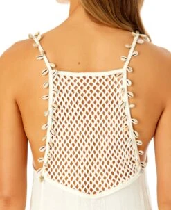 Women's V Neck Braided Shell Strap Cover Up(Womens V Neck Braided Shell Strap Cover Up 1) -Simply Bikini Store CU4875 GARDENIA 1527