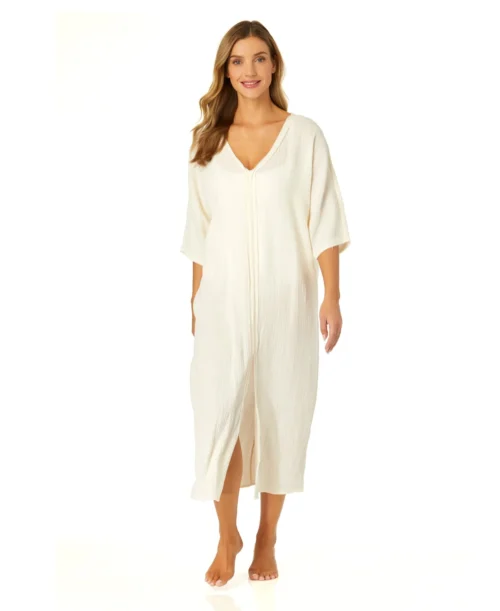Women's Double V Neck Kaftan Cover Up(Womens Double V Neck Kaftan Cover Up) -Simply Bikini Store CU7995 GARDENIA 1517 scaled