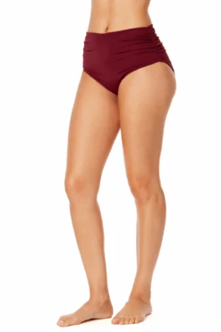 Women's Live In Color Convertible High Waist Shirred Swim Bottom(Womens Live In Color Convertible High Waist Shirred Swim Bottom 4) -Simply Bikini Store MYMB36001 WINE 936 2