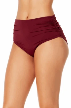 Women's Live In Color Convertible High Waist Shirred Swim Bottom(Womens Live In Color Convertible High Waist Shirred Swim Bottom 4) -Simply Bikini Store MYMB36001 WINE 936 3