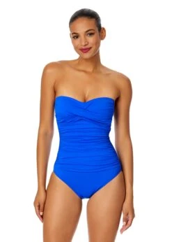 Women's Live In Color Twist Front Shirred One Piece Swimsuit(Womens Live In Color Twist Front Shirred One Piece Swimsuit 15) -Simply Bikini Store MYMO00501 ROY RoyalBlue 596 FRONT