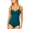 Women's Live In Color Twist Front Underwire Tankini Swim Top(Womens Live In Color Twist Front Underwire Tankini Swim Top 5) -Simply Bikini Store MYMT23301 HUNTR HunterGreen MYMB36001 HUNTR 1983 FRONT