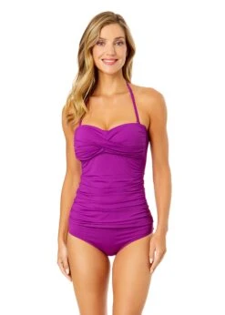 Women's Live In Color Twist Front Bandeaukini Swim Top(Womens Live In Color Twist Front Bandeaukini Swim Top 18) -Simply Bikini Store MYMT25001FUSC FUCHSIAMYMB36001 FUCH 1479 FRONT