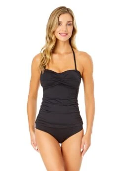 Women's Live In Color Twist Front Bandeaukini Swim Top(Anne Cole Twist Front Bandeaukini Swim Top 1) -Simply Bikini Store MYMT25001 BLK NoireBlack MYMB36001 BLK 1067 FRONT