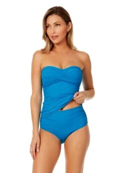 Women's Live In Color Twist Front Bandeaukini Swim Top(Womens Live In Color Twist Front Bandeaukini Swim Top 8) -Simply Bikini Store MYMT25001 CRLN MYMB36001 CRLN 1100 FRONT