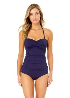 Women's Live In Color Twist Front Bandeaukini Swim Top(Anne Cole Twist Front Bandeaukini Swim Top 1) -Simply Bikini Store MYMT25001 NAVY MYMB36001 NAVY 2014 FRONT