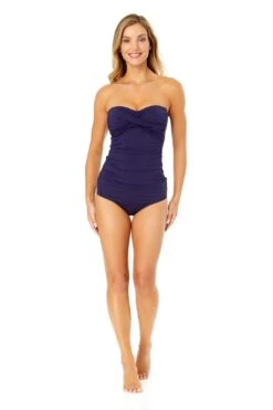 Women's Live In Color Twist Front Bandeaukini Swim Top(Anne Cole Twist Front Bandeaukini Swim Top 1) -Simply Bikini Store MYMT25001 NAVY MYMB36001 NAVY 2034