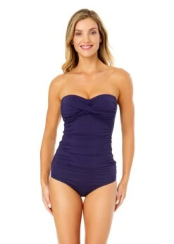 Women's Live In Color Twist Front Bandeaukini Swim Top(Anne Cole Twist Front Bandeaukini Swim Top 1) -Simply Bikini Store MYMT25001 NAVY MYMB36001 NAVY 2034 FRONT