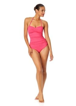 Women's Live In Color Twist Front Bandeaukini Swim Top(Womens Live In Color Twist Front Bandeaukini Swim Top 13) -Simply Bikini Store MYMT25001 PKGL Pink Glow MYMB36001 PKGL 2446