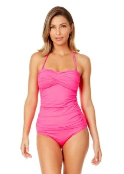Women's Live In Color Twist Front Bandeaukini Swim Top(Womens Live In Color Twist Front Bandeaukini Swim Top 9) -Simply Bikini Store MYMT25001 PPCH MYMB36001 PPCH 465 FRONT