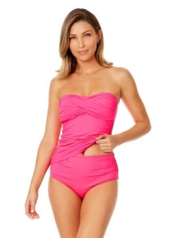 Women's Live In Color Twist Front Bandeaukini Swim Top(Womens Live In Color Twist Front Bandeaukini Swim Top 9) -Simply Bikini Store MYMT25001 PPCH MYMB36001 PPCH 484 FRONT