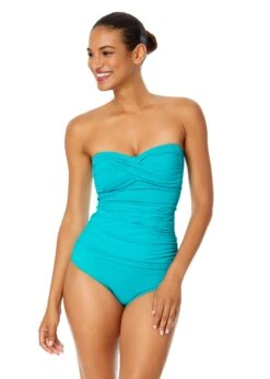 Women's Live In Color Twist Front Bandeaukini Swim Top(Womens Live In Color Twist Front Bandeaukini Swim Top 15)