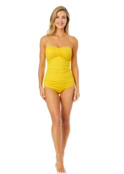 Women's Live In Color Twist Front Bandeaukini Swim Top(Womens Live In Color Twist Front Bandeaukini Swim Top 17) -Simply Bikini Store MYMT25001 SNSH Sunshine Yellow MYMB36001 SNSH 519