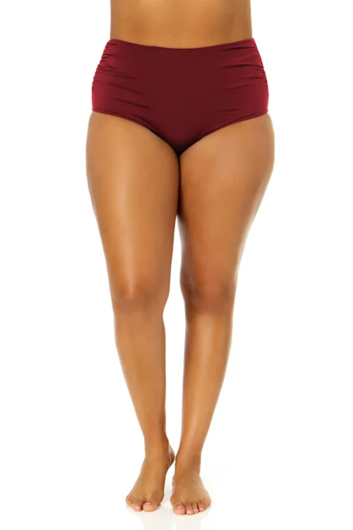 Women's Plus Size Live In Color High Waisted Shirred Bottom(Womens Plus Size Live In Color High Waisted Shirred Bottom) -Simply Bikini Store MYPB36001 WINE 161 scaled
