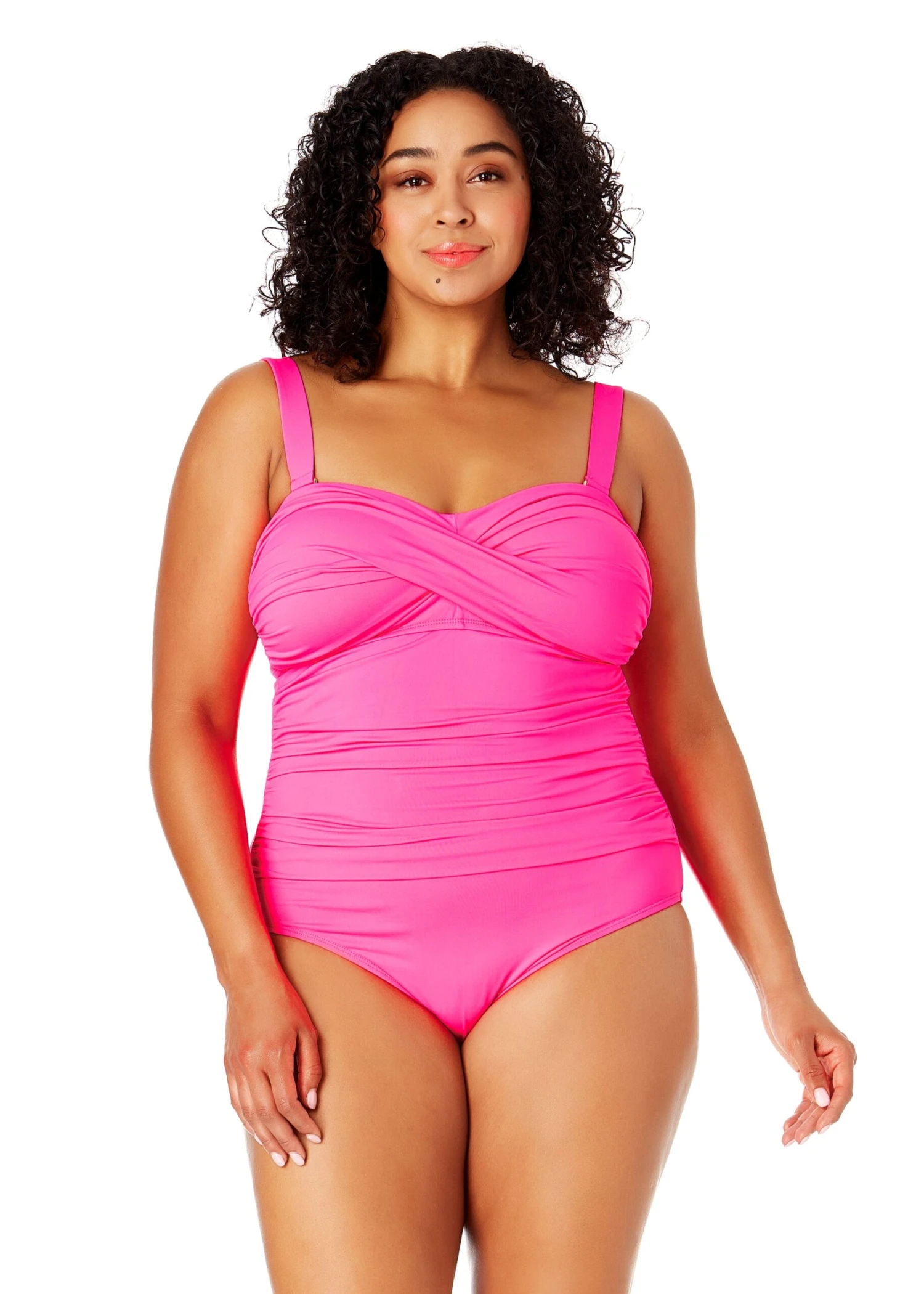 Women's Plus Size Live In Color Twist Front Shirred One Piece Swimsuit(Womens Plus Size Live In Color Twist Front Shirred One Piece Swimsuit)