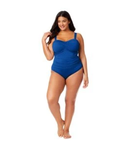Women's Plus Live In Color Twist Front Shirred One Piece Swimsuit(Womens Plus Live In Color Twist Front Shirred One Piece Swimsuit) -Simply Bikini Store MYPO00501 SLB SlateBlue 1140