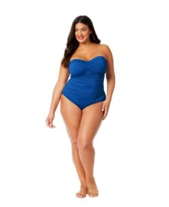 Women's Plus Live In Color Twist Front Shirred One Piece Swimsuit(Womens Plus Live In Color Twist Front Shirred One Piece Swimsuit) -Simply Bikini Store MYPO00501 SLB SlateBlue 1159